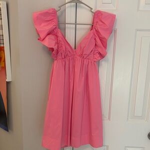 ❤️ You Bunches Pink Ruffle-Shoulder V-Neck Dress. Bought at local boutique. Med.